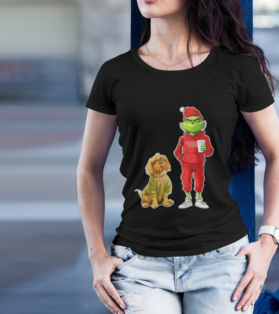San Francisco Football Grinch And Dog Christmas 49ers Holiday T-Shirt