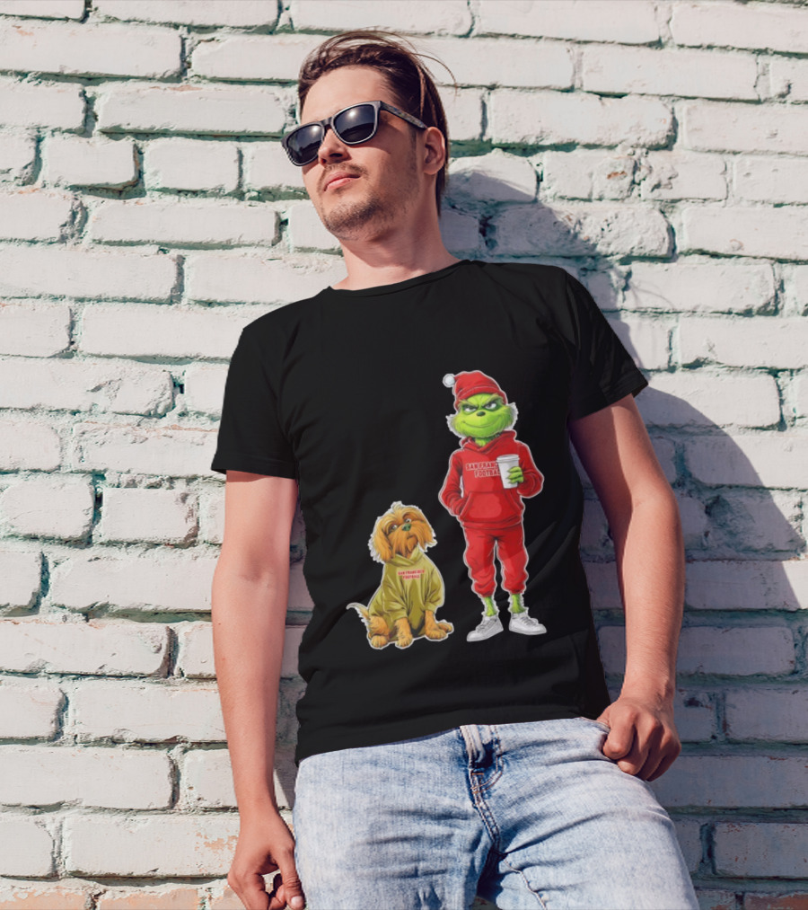San Francisco Football Grinch And Dog Christmas 49ers Holiday T-Shirt