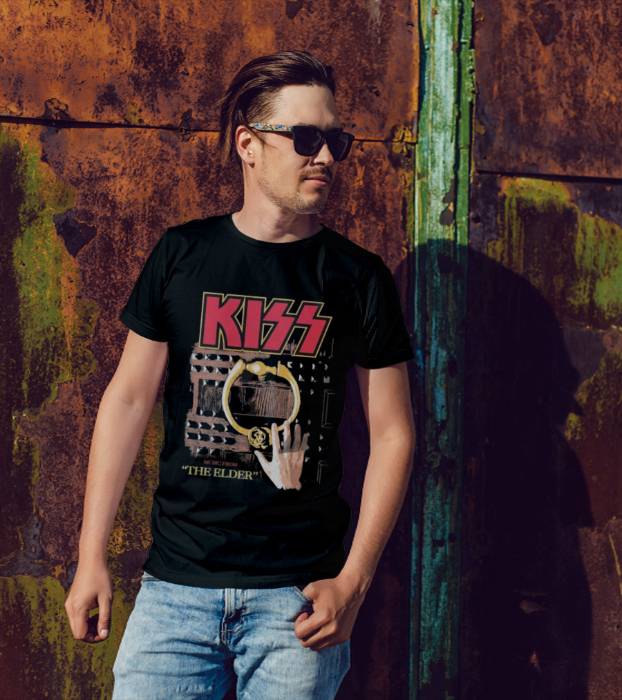 Kiss Music From The Elder Door Knocker Hand Iconic Rock Album Cover T-Shirt