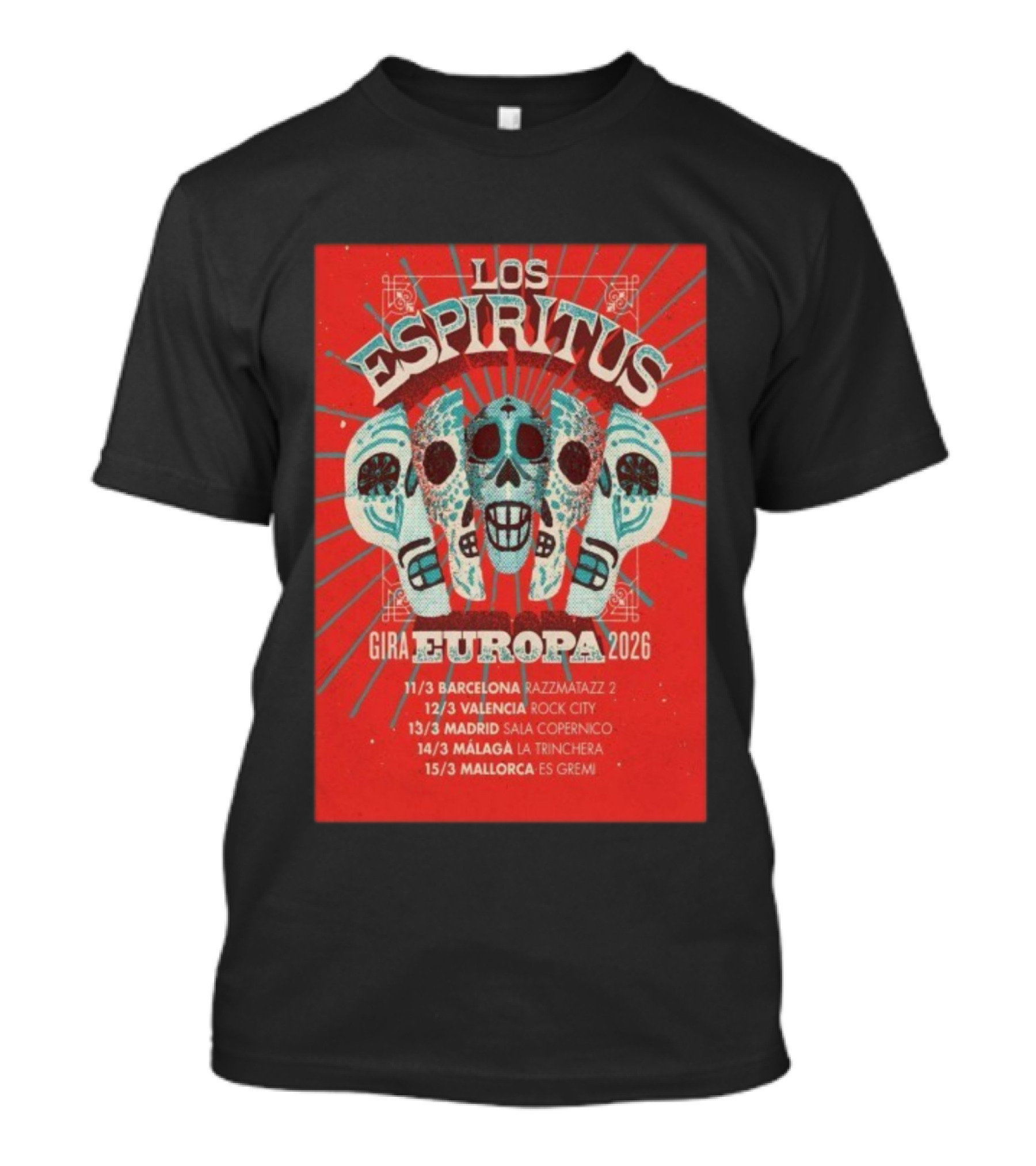 Los Espiritus Gira Europa 2026 Tour Dates Barcelona Valencia Madrid Málaga Mallorca T-Shirt