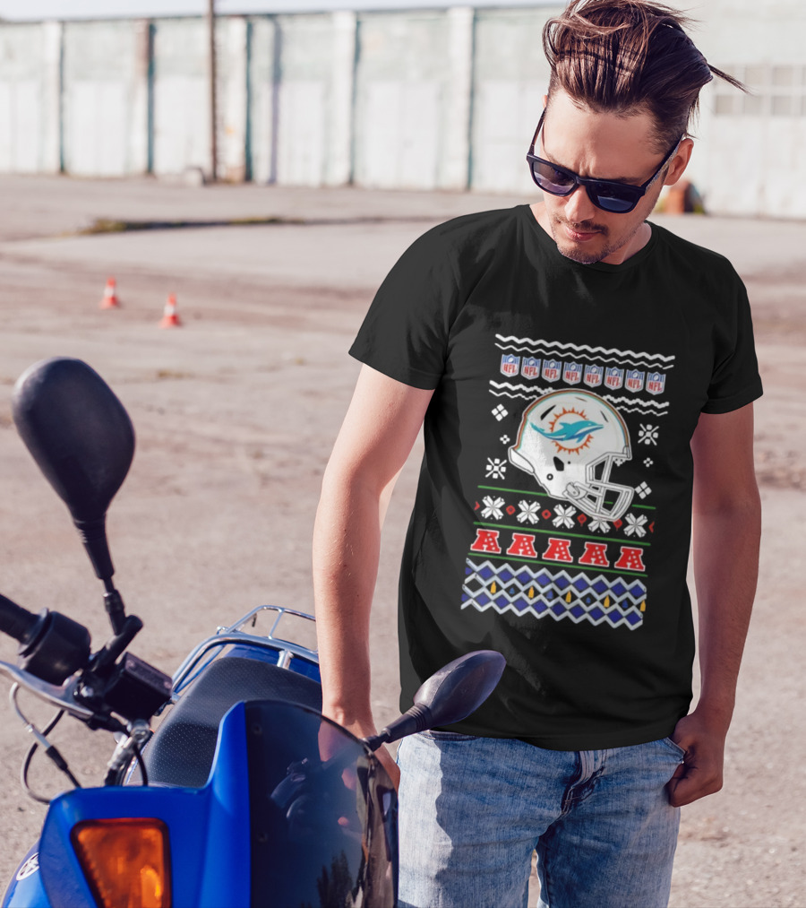 Miami Dolphins Christmas NFL 2025 Holiday Ugly Sweater Style Football T-Shirt