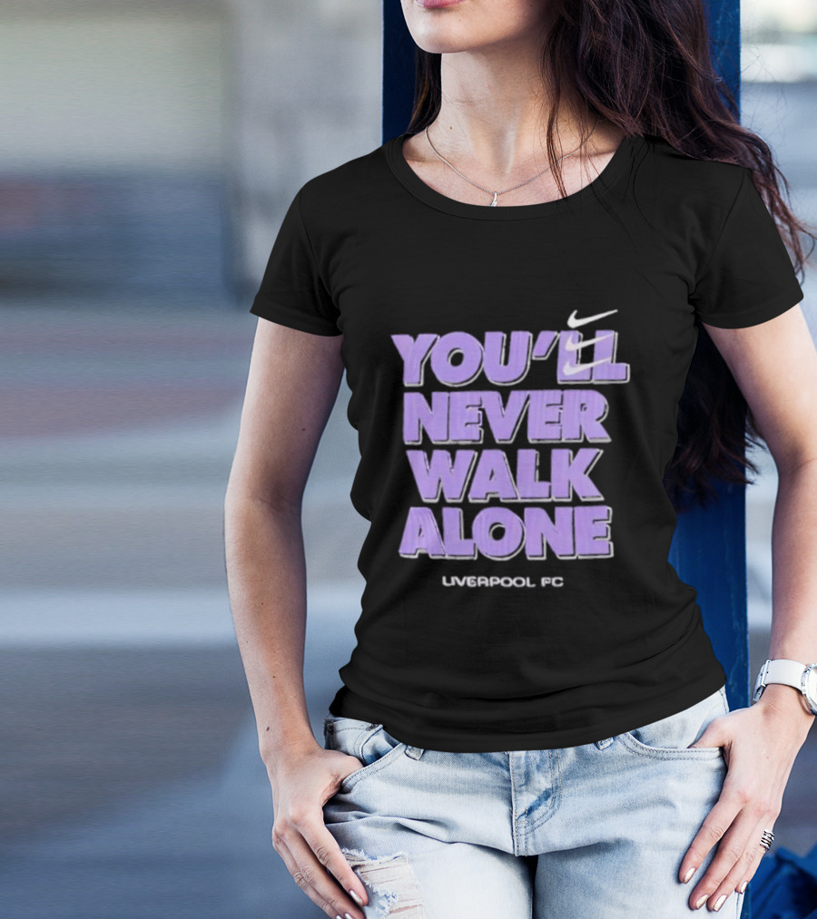 Nike You'll Never Walk Alone Liverpool FC Purple Text With Iconic Swoosh T-Shirt
