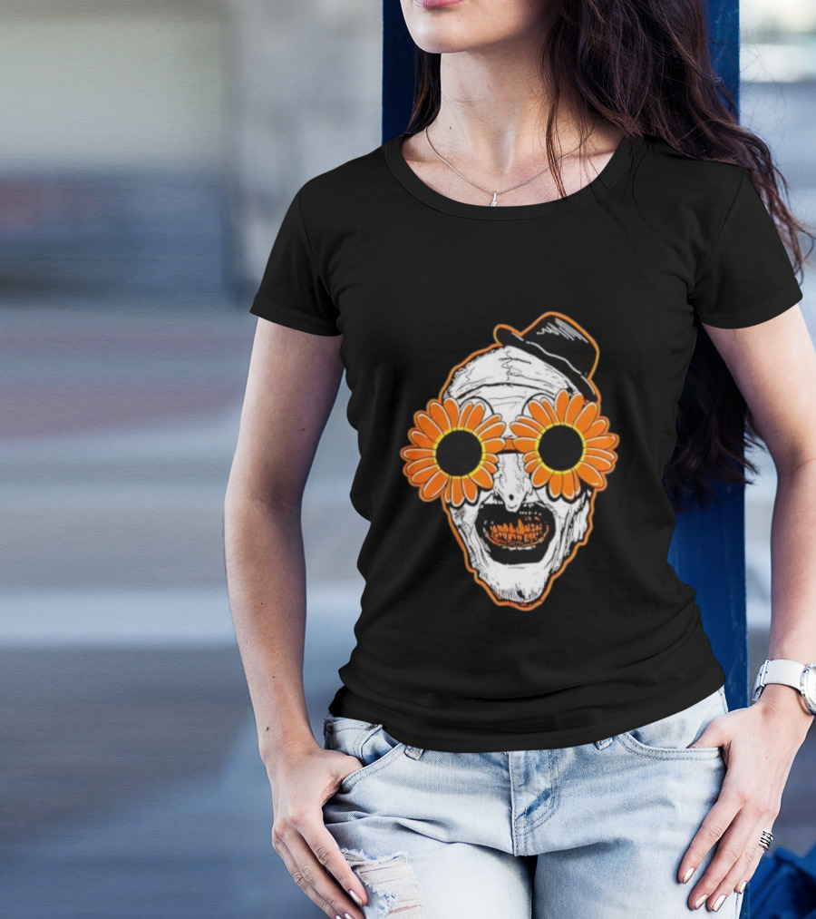 Art The Clown Creepy Halloween Sunflower Glasses Terrifier T-Shirt