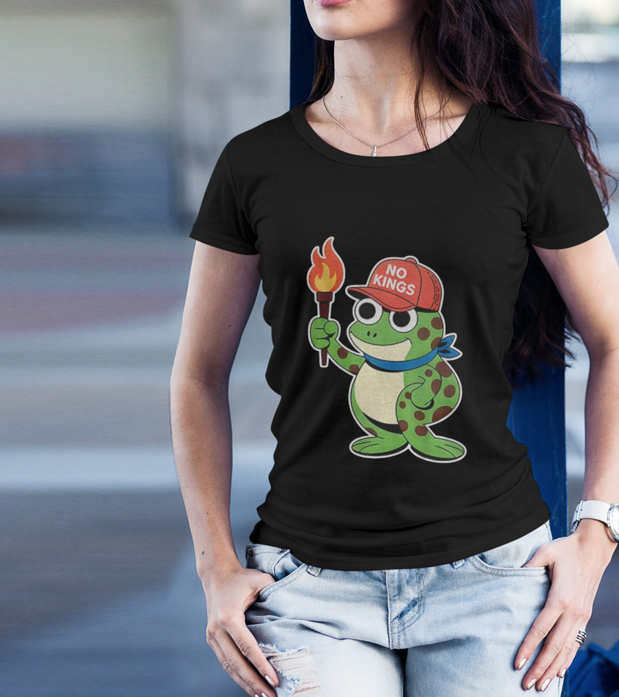 No Kings Frog Holding Torch Portland Protest Vintage Anti-ICE T-Shirt