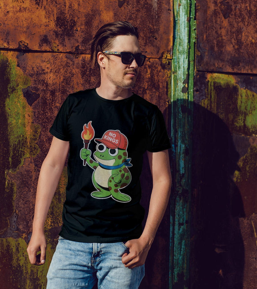No Kings Frog Holding Torch Portland Protest Vintage Anti-ICE T-Shirt