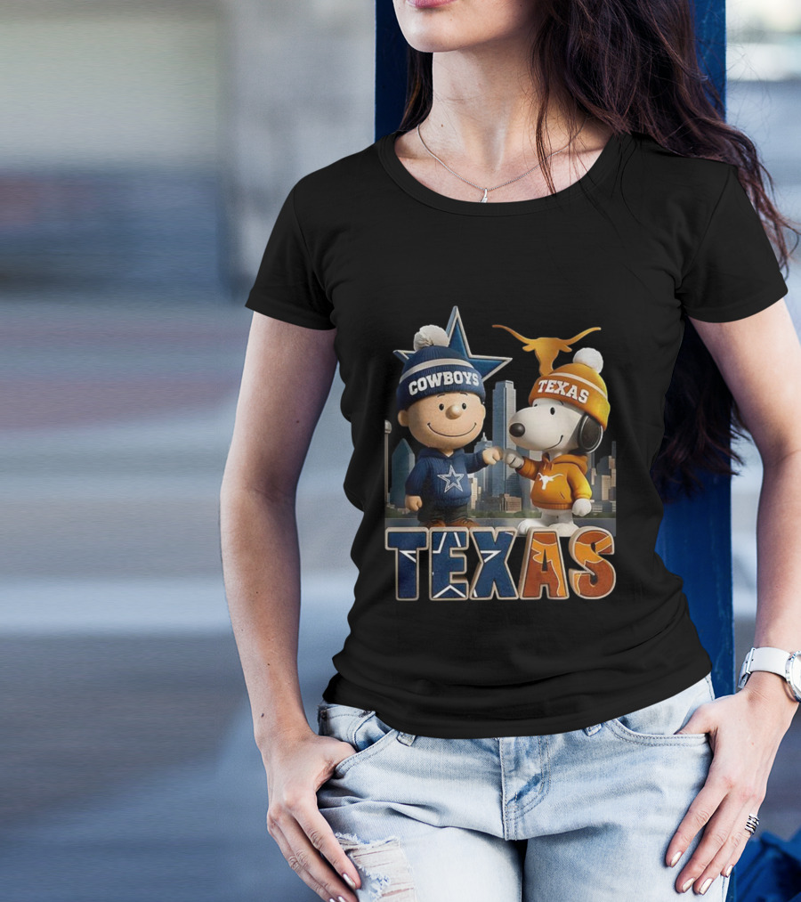 Charlie Brown Snoopy Cowboys Texas Longhorns Fist Bump T-Shirt
