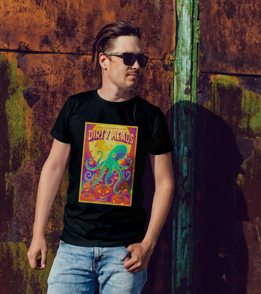 Dirty Heads October 26th 2025 England Brothers Bandshell Park Madeira Beach FL Halloween Octopus Pumpkin Art T-Shirt