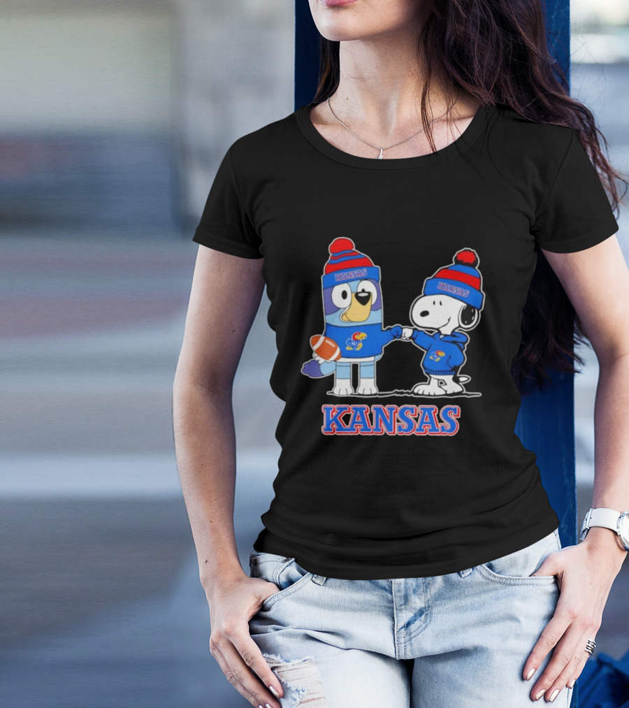 Kansas Jayhawks Football Snoopy X Bluey Collaboration T-Shirt