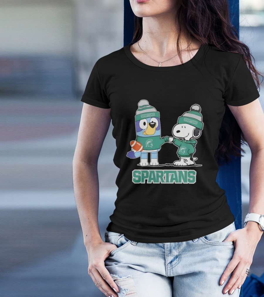Snoopy And Bluey Fist Bump Michigan State Spartans Football T-Shirt