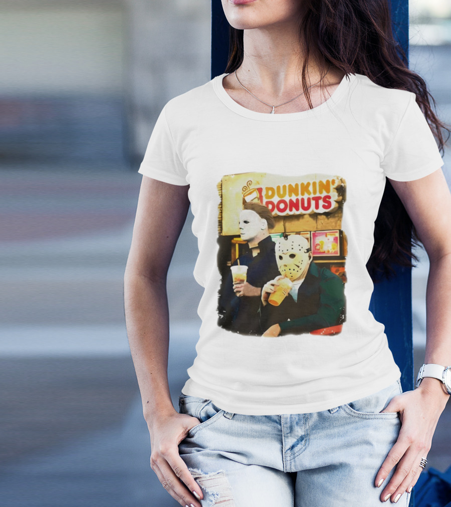 Dunkin Donuts Halloween Michael Jason Horror Movie Funny T-Shirt