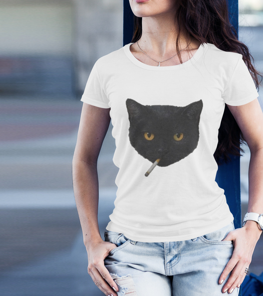 Smoking Black Cat With Yellow Eyes And Cigarette T-Shirt