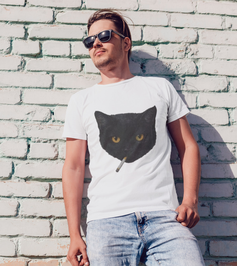 Smoking Black Cat With Yellow Eyes And Cigarette T-Shirt
