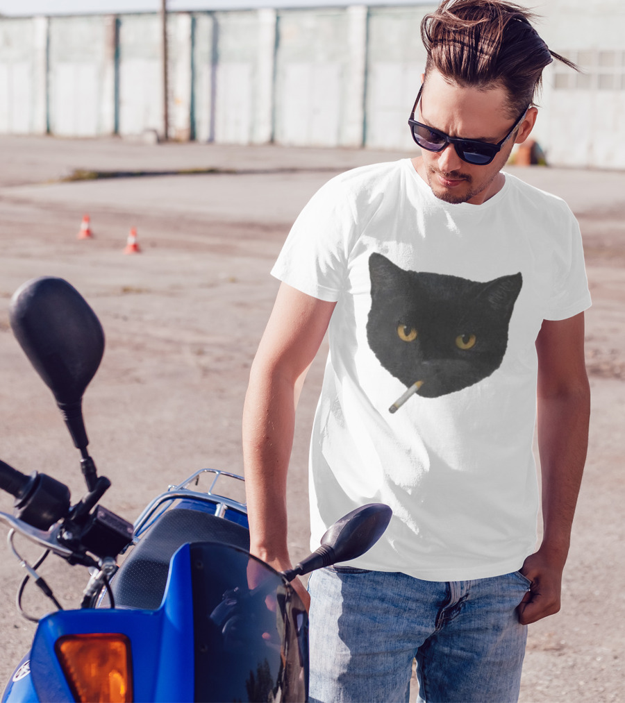 Smoking Black Cat With Yellow Eyes And Cigarette T-Shirt