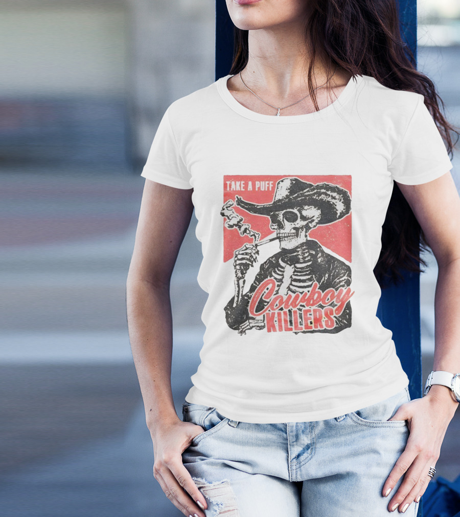 Take A Puff Smoking Skeleton Cowboy Killers T-Shirt