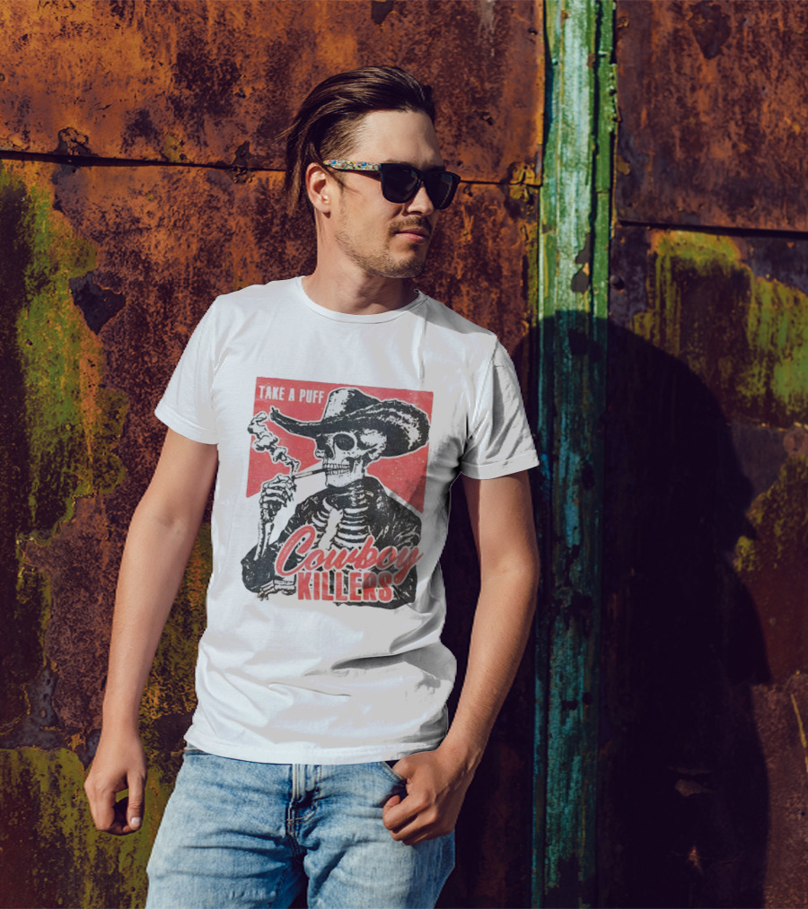 Take A Puff Smoking Skeleton Cowboy Killers T-Shirt