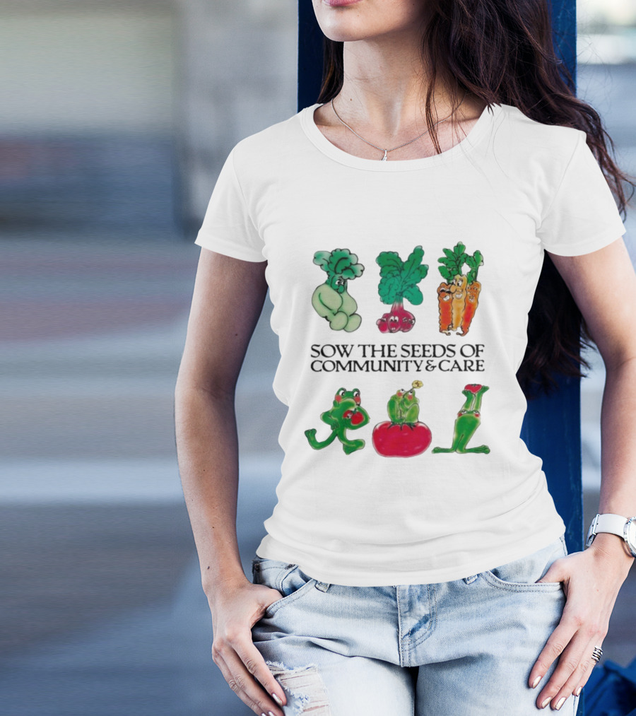 Sow The Seeds Of Community & Care With Playful Vegetable And Frog Characters T-Shirt