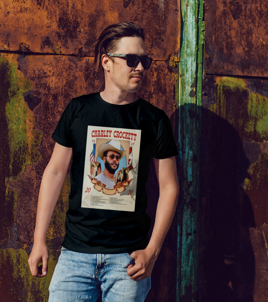 Charley Crockett Tour 2026 American Canadian Flags Vintage Style T-Shirt