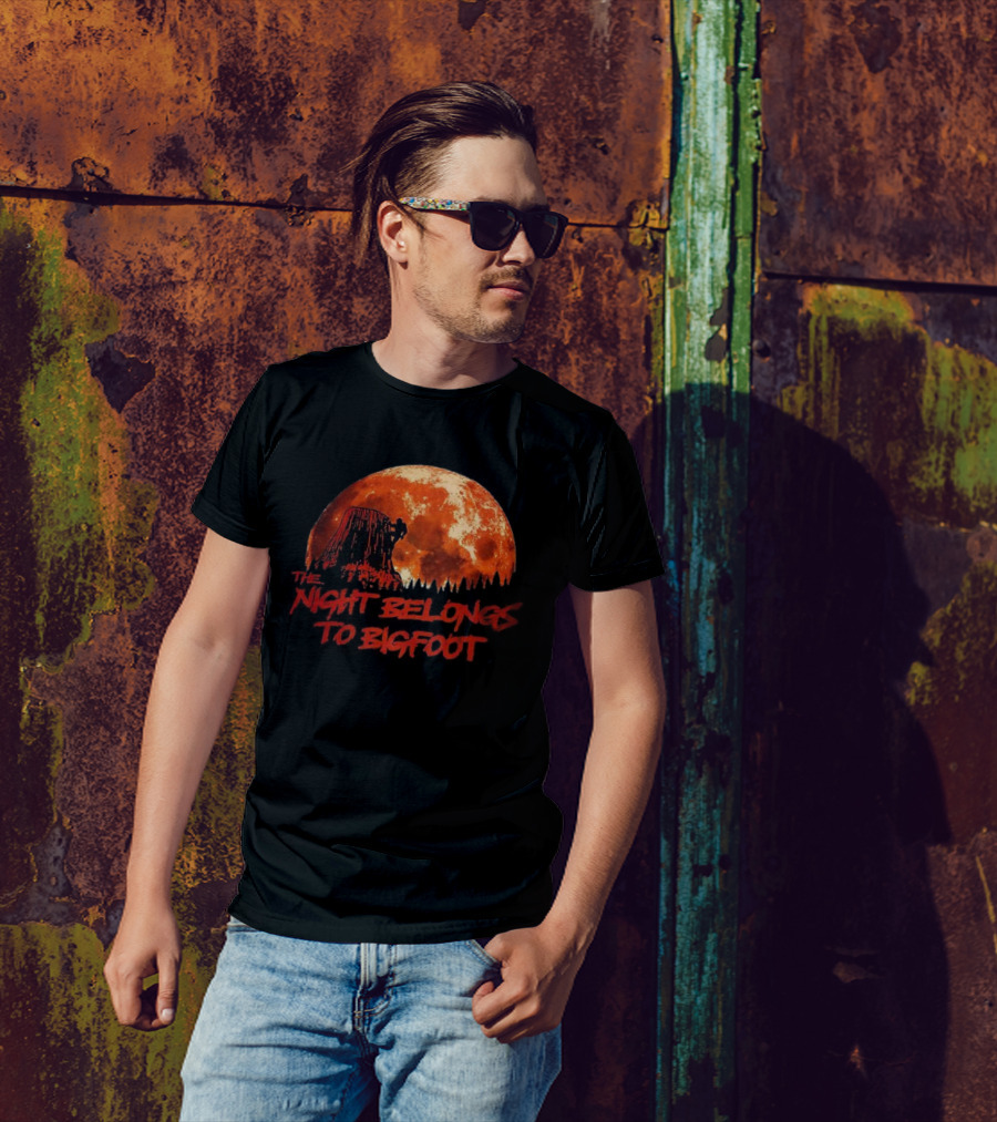 The Night Belongs To Bigfoot Red Moon Silhouette T-Shirt