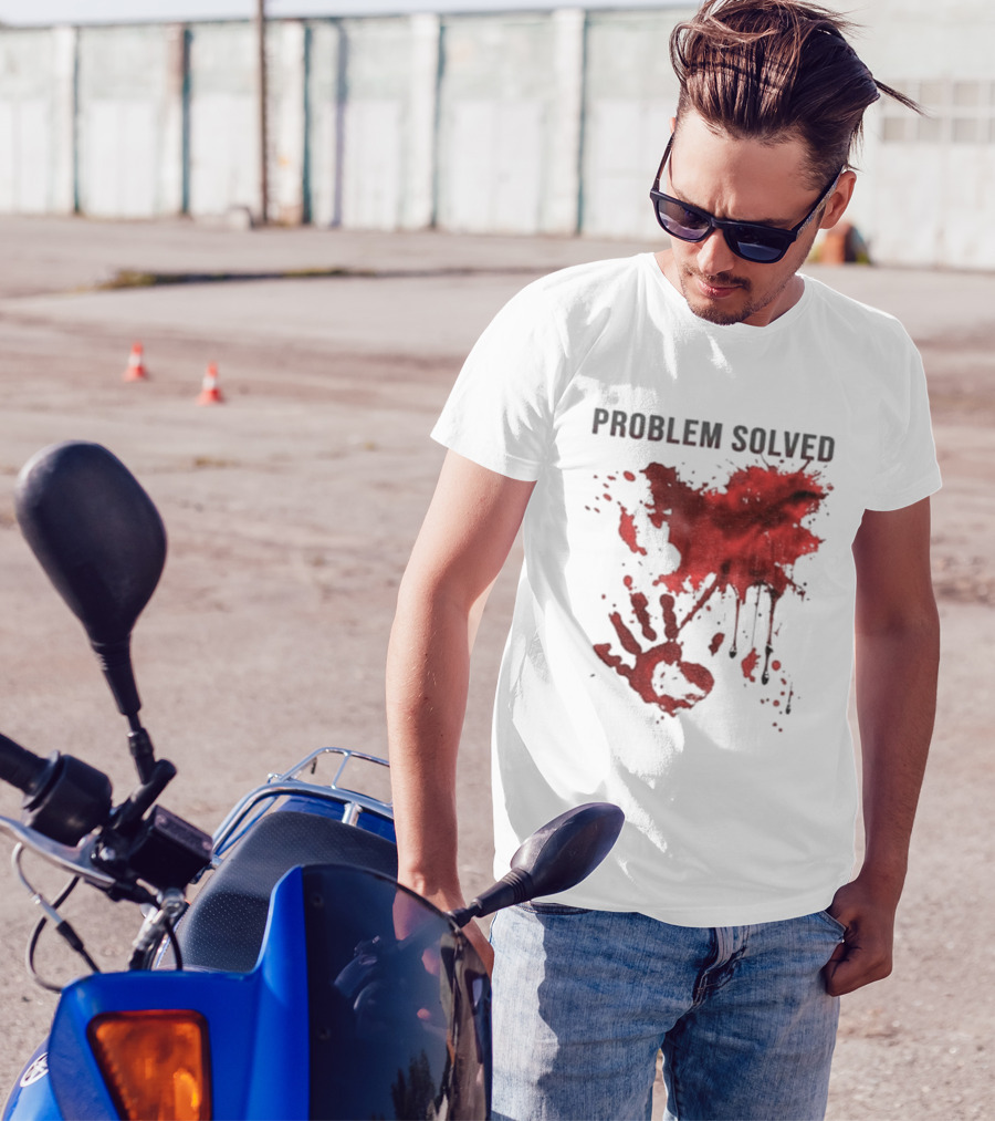 Problem Solved Bloody Handprint And Splatter Design T-Shirt