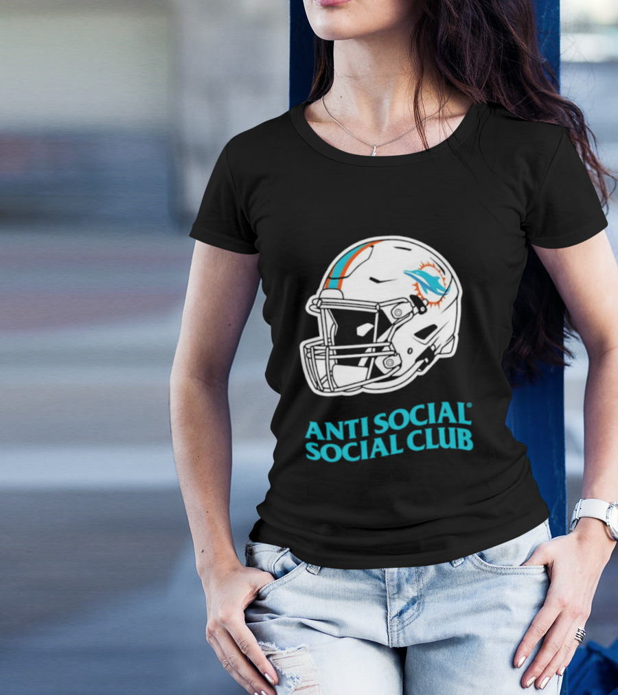 Miami Dolphins Anti Social Social Club Helmet Collaboration T-Shirt