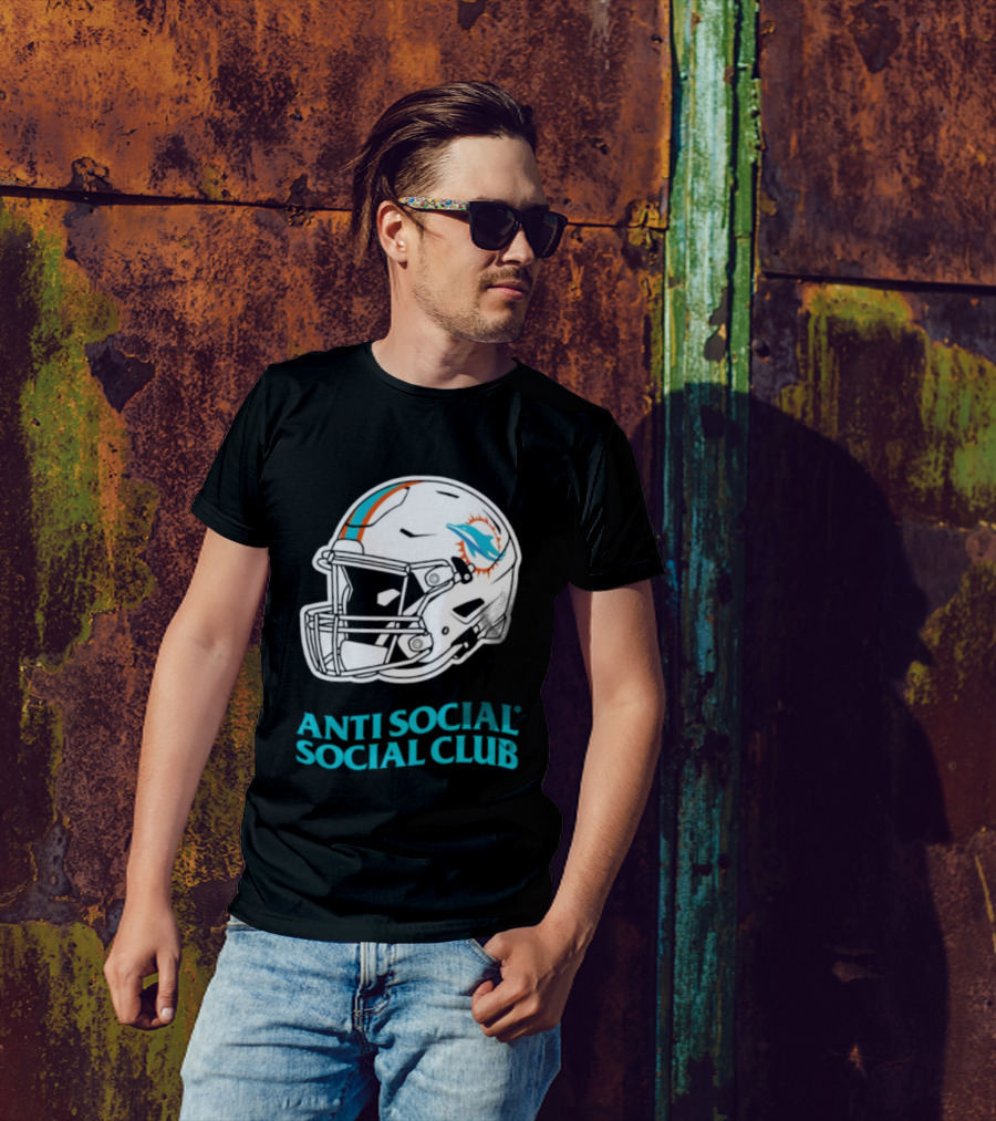 Miami Dolphins Anti Social Social Club Helmet Collaboration T-Shirt