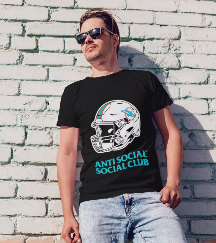Miami Dolphins Anti Social Social Club Helmet Collaboration T-Shirt