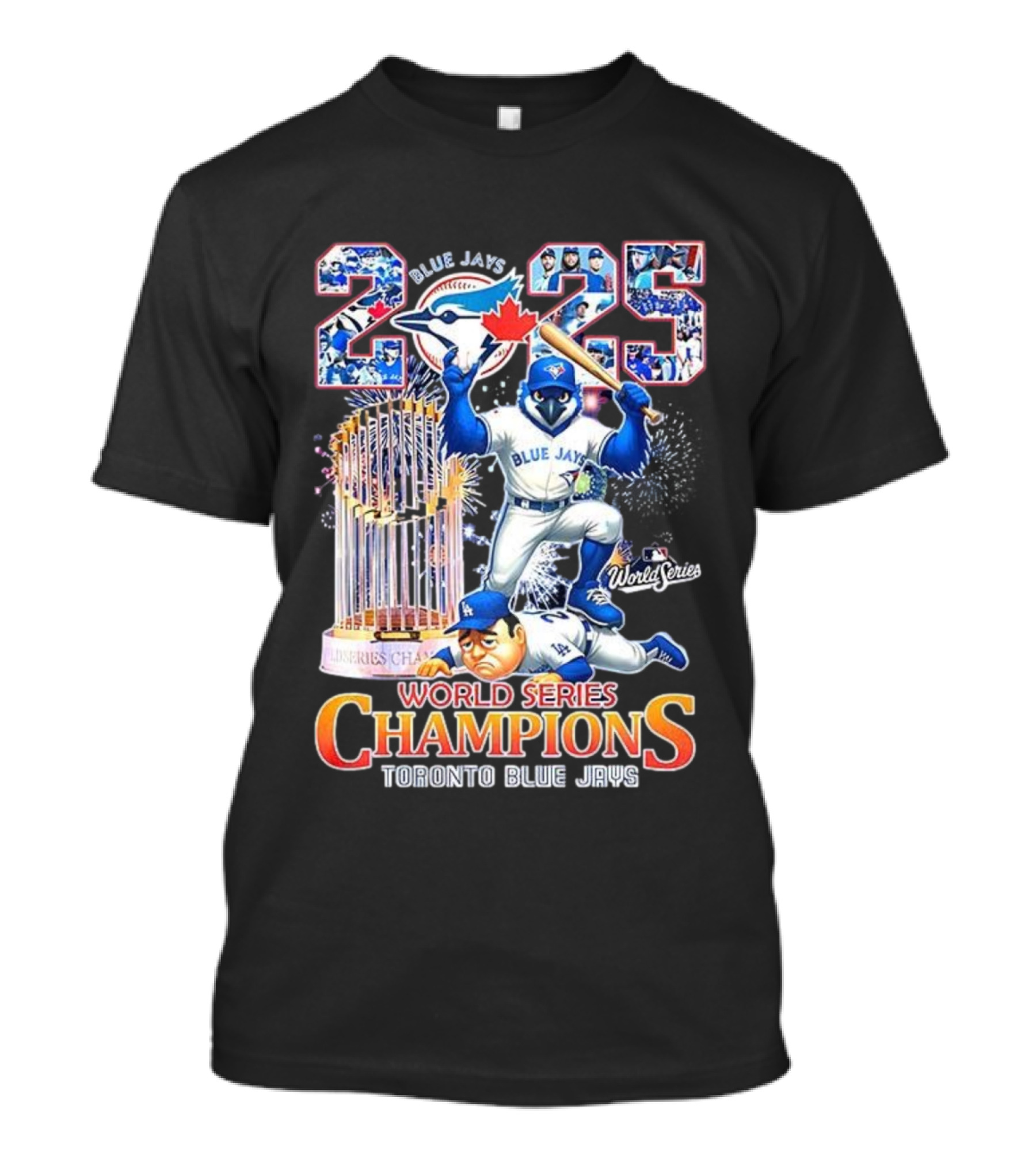 Toronto Blue Jays 2025 World Series Champions Trophy Firework Mascot Celebration T-Shirt
