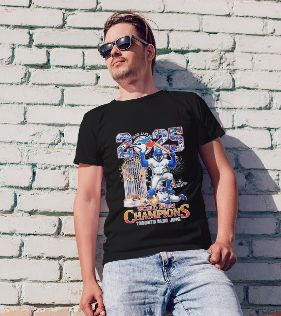 Toronto Blue Jays 2025 World Series Champions Trophy Firework Mascot Celebration T-Shirt