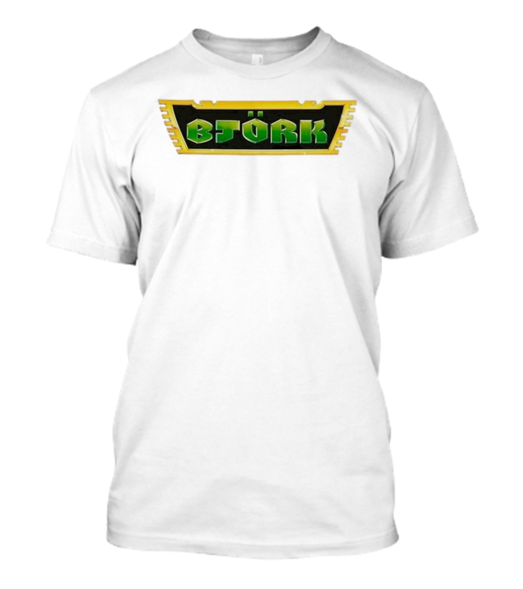 Björk Vintage Green Letters Yellow Border Retro Style T-Shirt