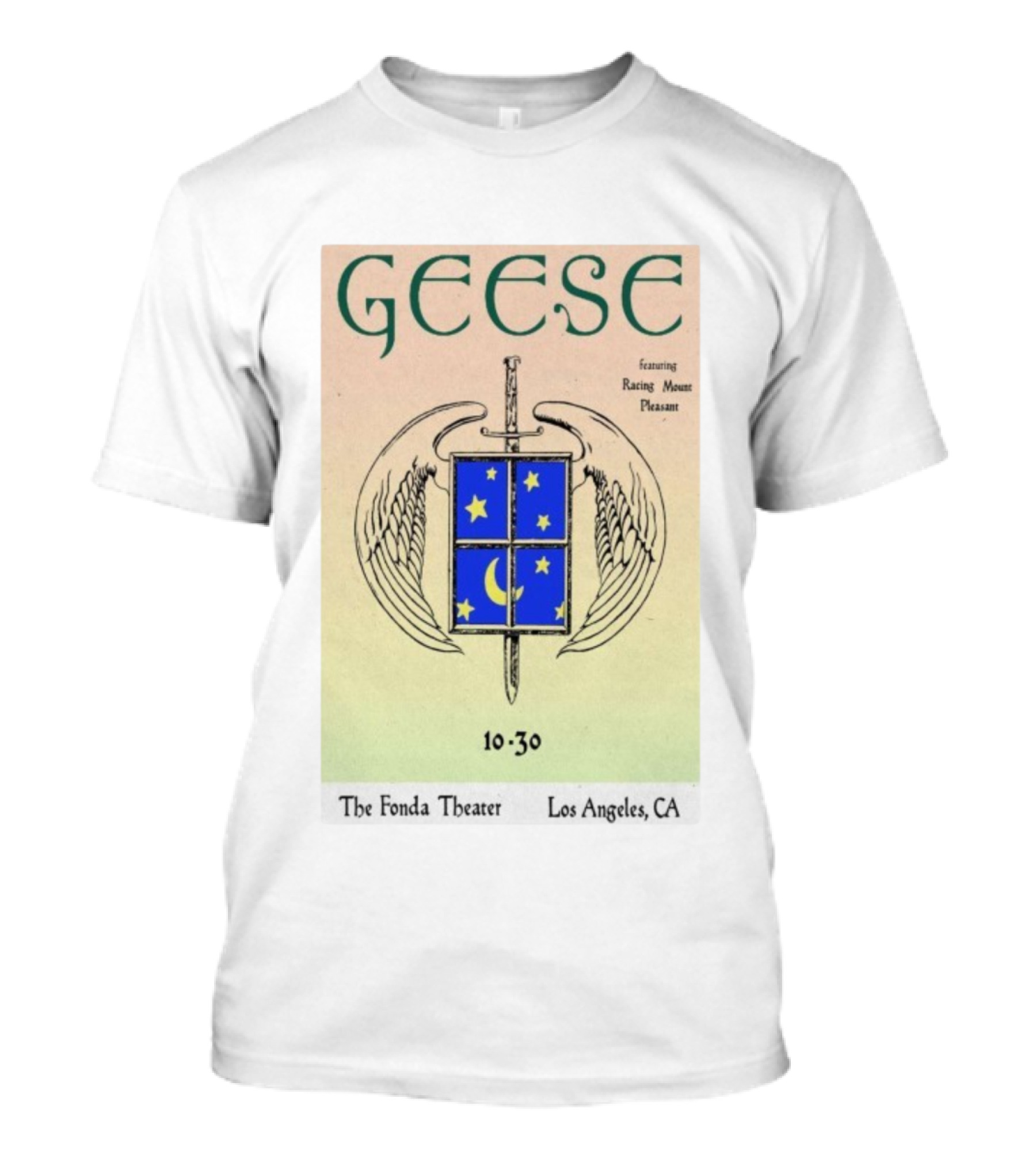 Geese Featuring Racing Mount Pleasant Fonda Theatre Los Angeles 10-30 Sword Wings Moon Stars T-Shirt