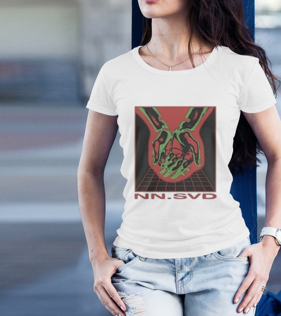 NN SVD Now Saved Hands Green Skeleton Art On Red Background T-Shirt