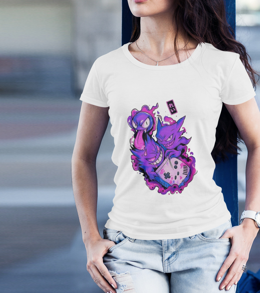 Gastly Haunter Gengar Retro Game Console Pokemon Art霊 T-Shirt