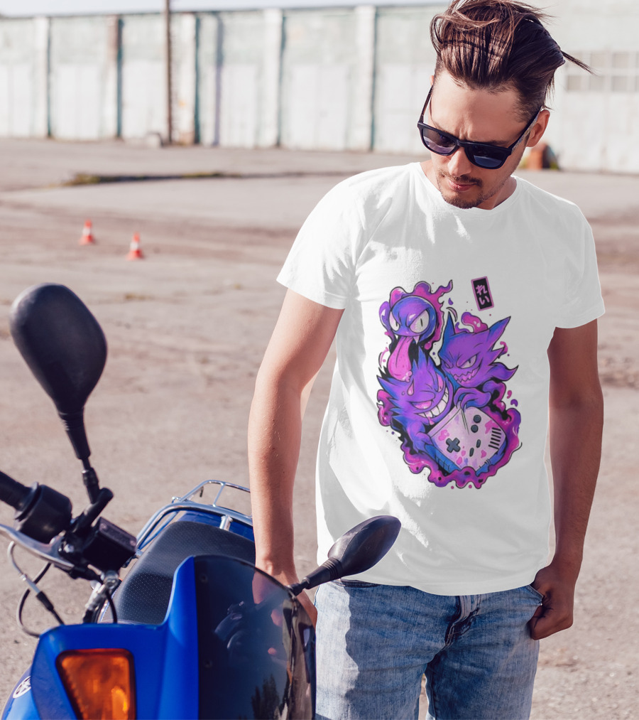 Gastly Haunter Gengar Retro Game Console Pokemon Art霊 T-Shirt