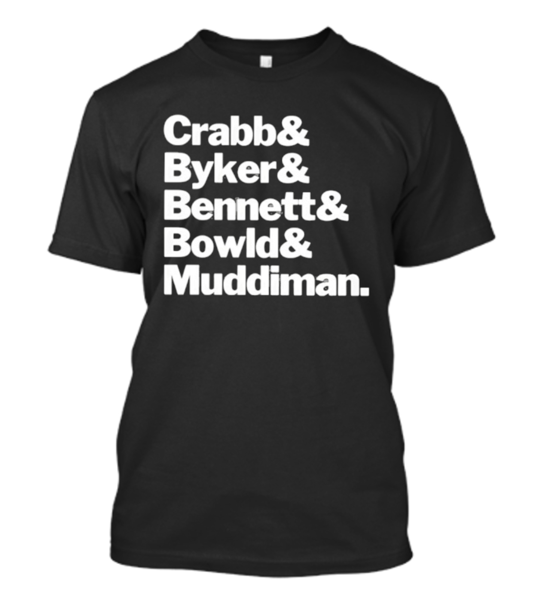 Crabb Byker Bennett Bowld Muddiman Iconic Names List T-Shirt