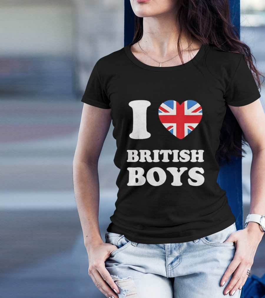 I Love British Boys Union Jack Heart Design T-Shirt