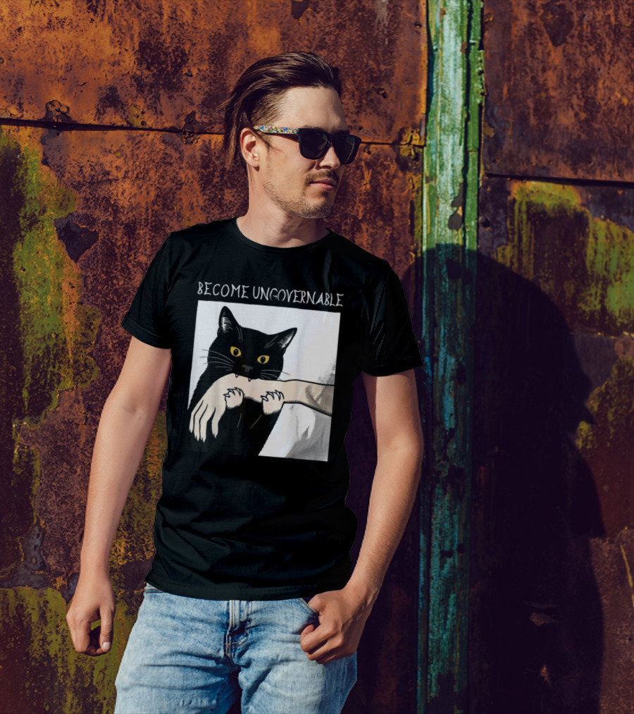 Become Ungovernable Black Cat Biting Hand T-Shirt
