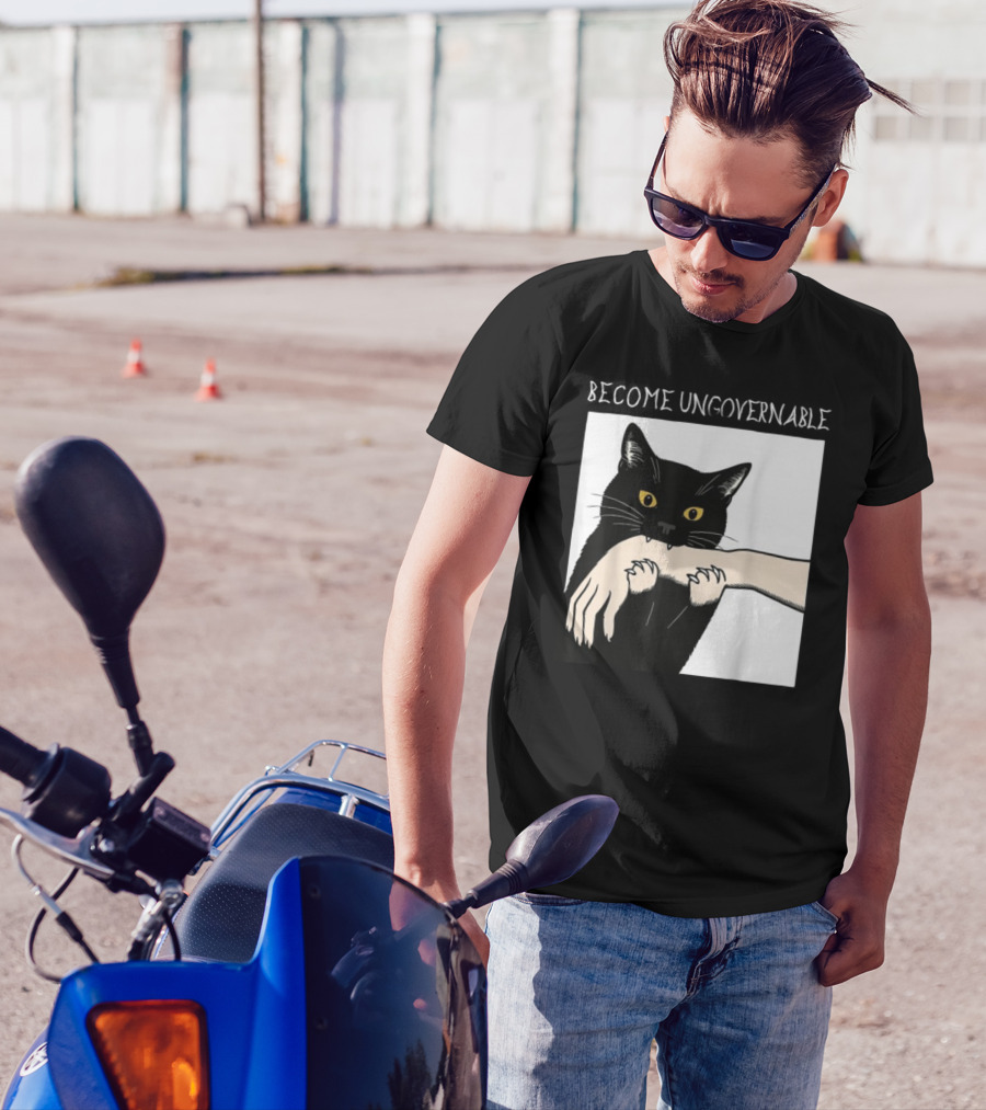 Become Ungovernable Black Cat Biting Hand T-Shirt