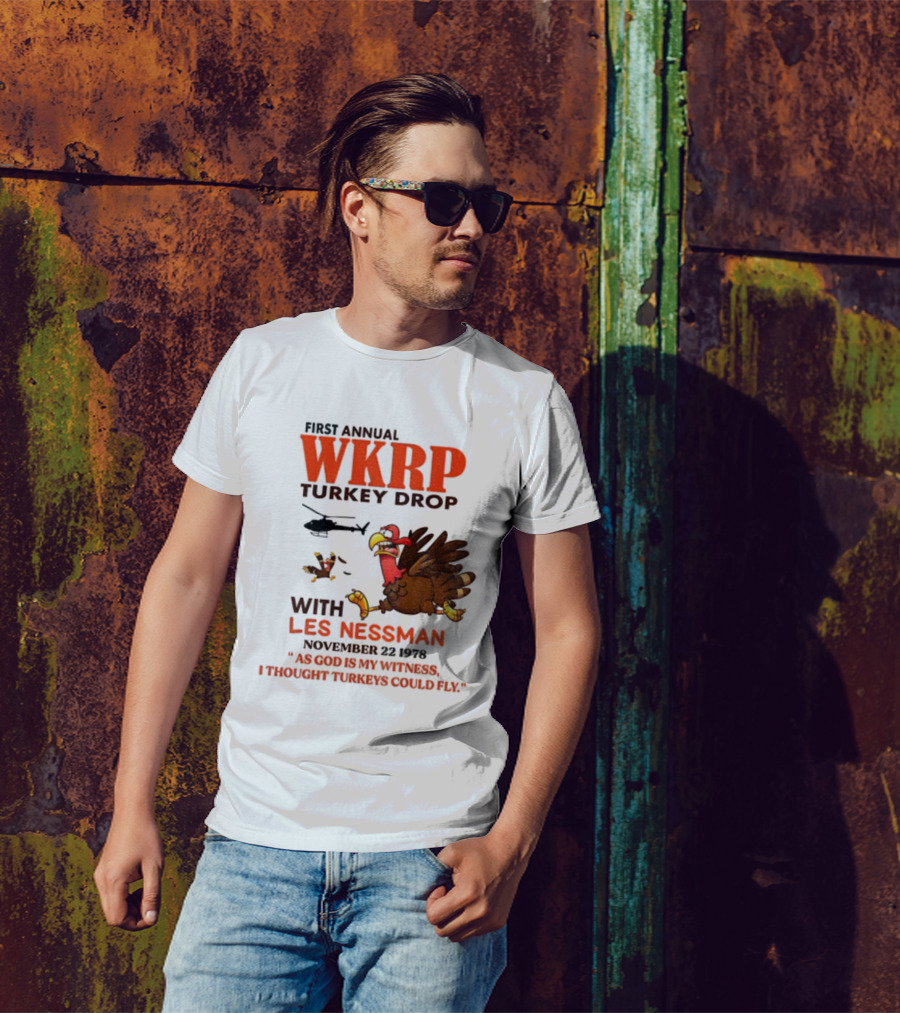 Vintage WKRP Turkey Drop First Annual With Les Nessman As God Is My Witness November T-Shirt