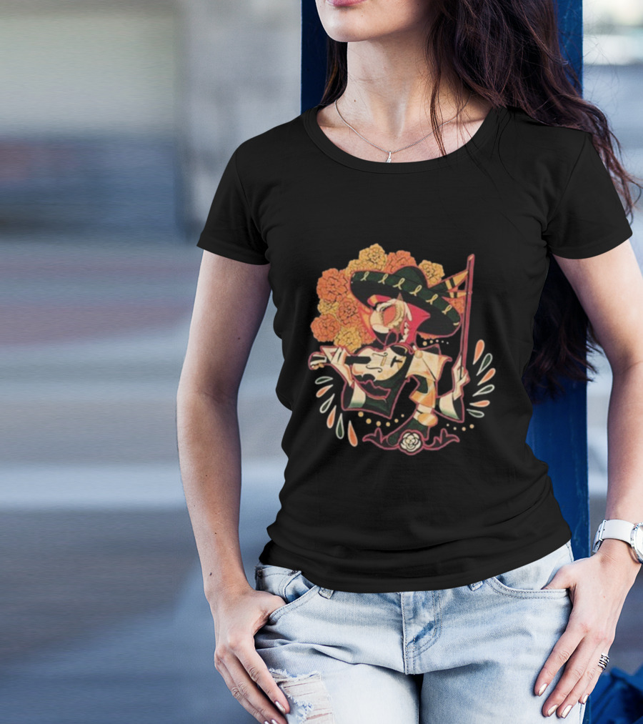 Feliz Día De Los Muertos Vassago Catrina With Sombrero And Marigolds T-Shirt