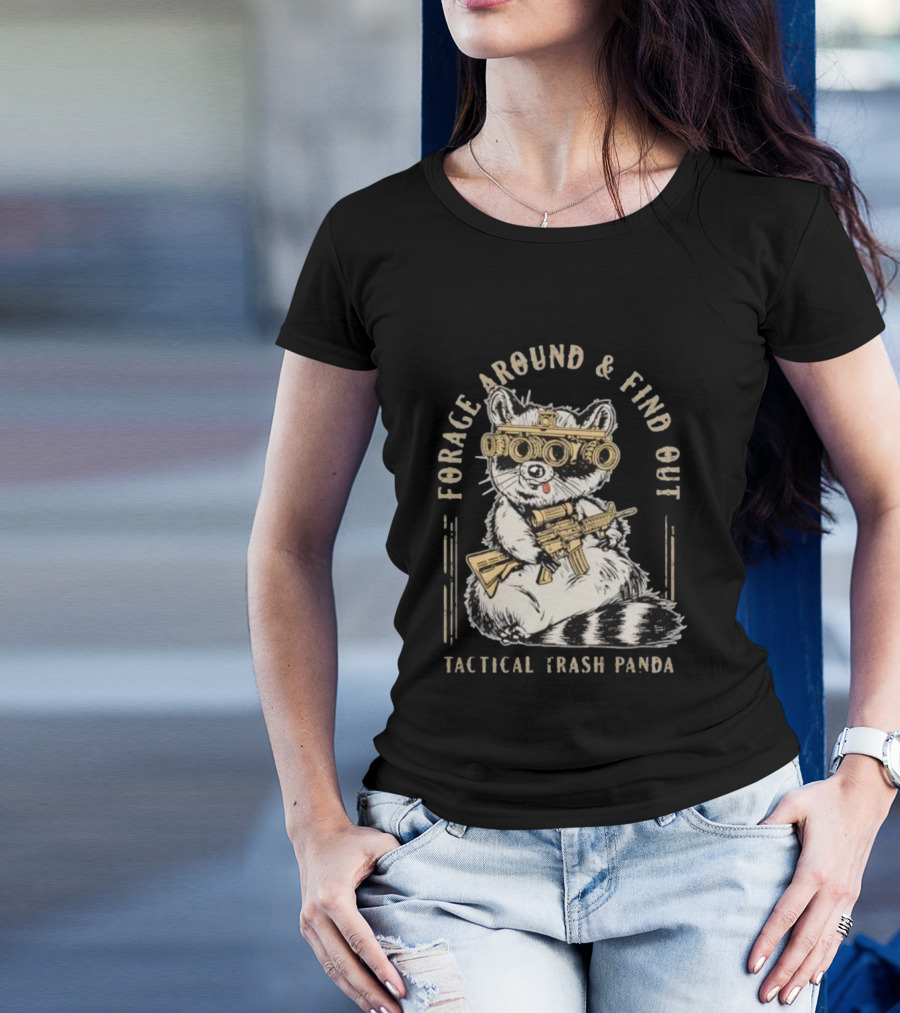 Forage Around And Find Out Tactical Trash Panda Raccoon Night Vision Rifle T-Shirt