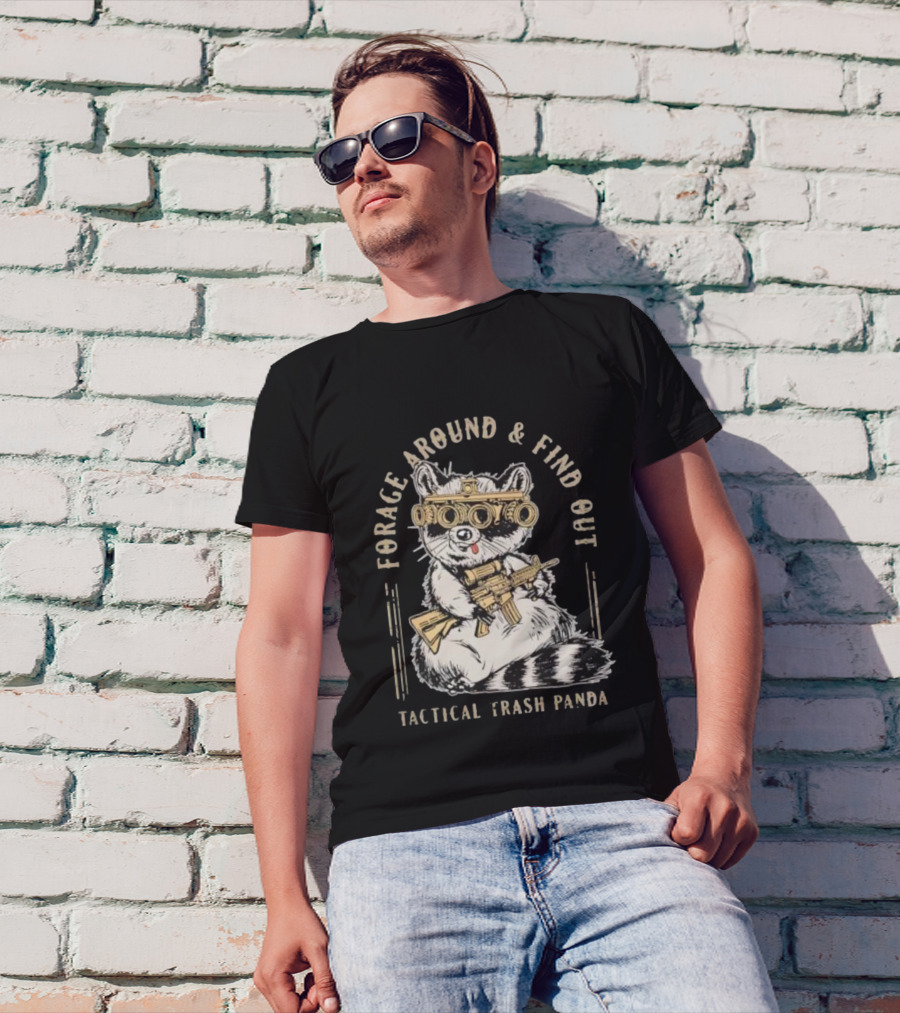 Forage Around And Find Out Tactical Trash Panda Raccoon Night Vision Rifle T-Shirt