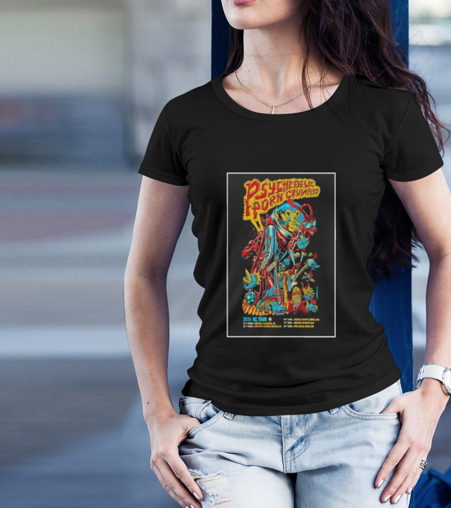 Psychedelic Porn Crumpets 2026 OZ Tour Robot Character Australia Dates T-Shirt