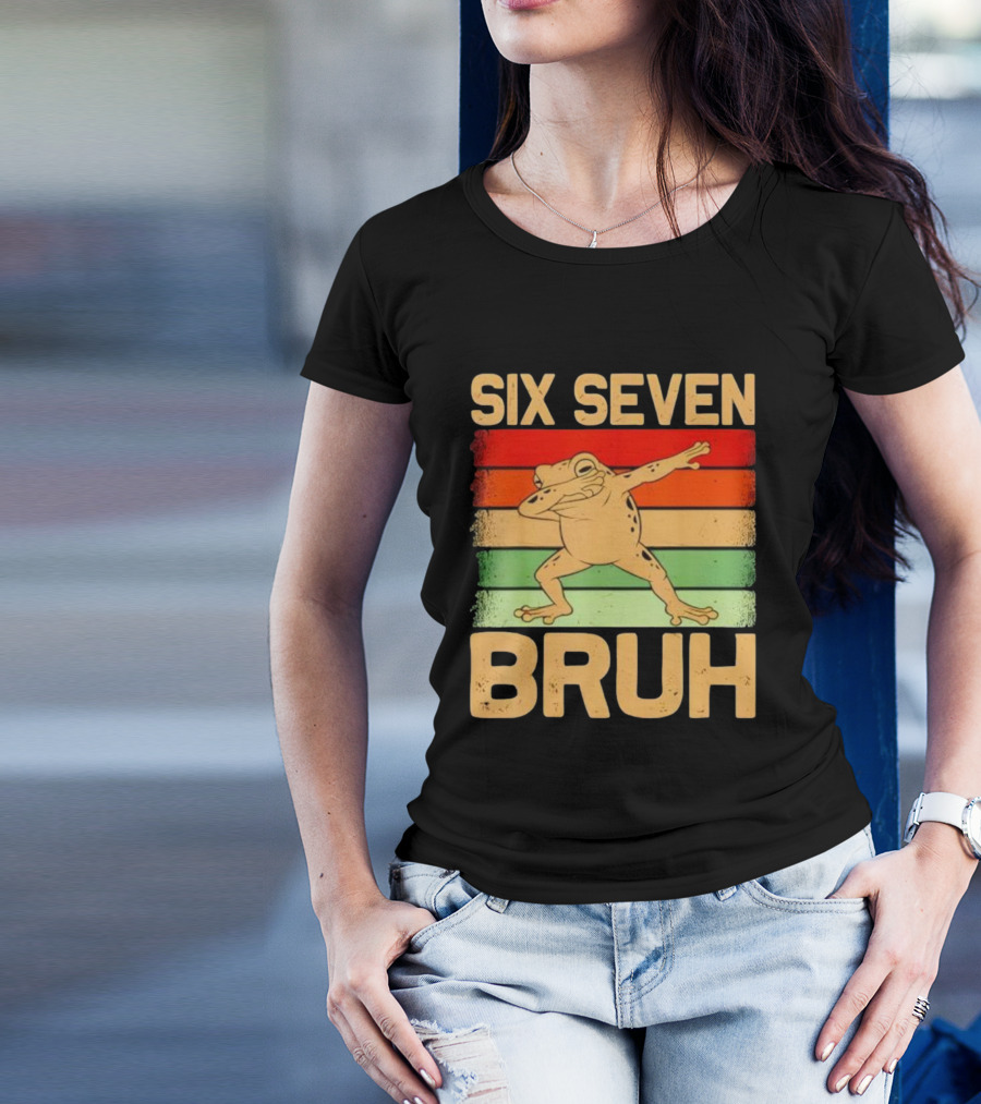 Six Seven Bruh Dab Frog Retro Stripes T-Shirt