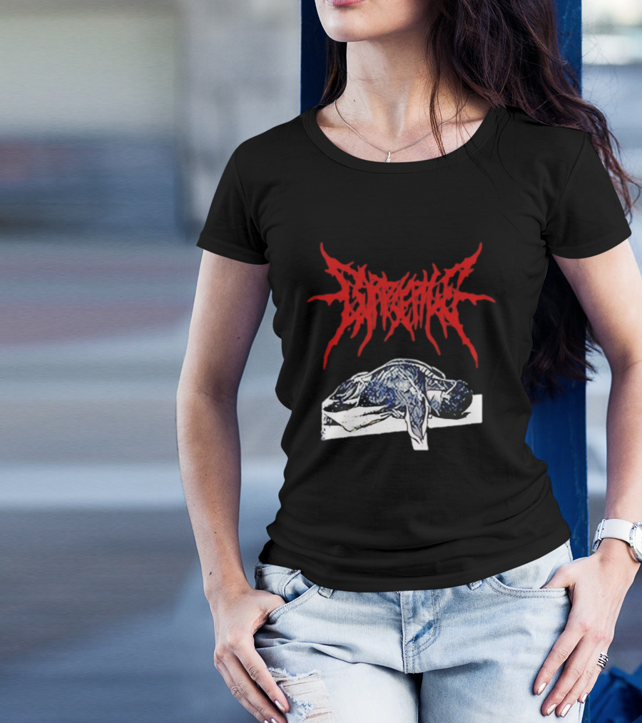 Corpse Pile Horror Extreme Metal Distressed Text Graphic T-Shirt