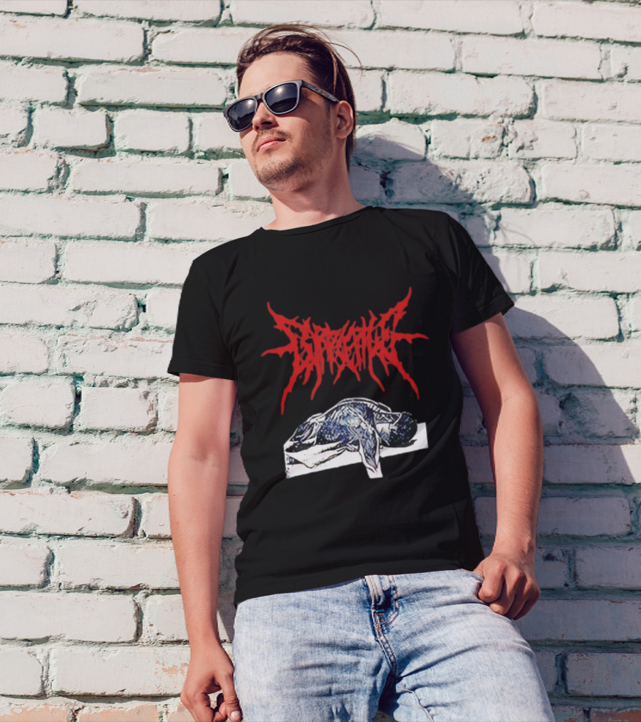 Corpse Pile Horror Extreme Metal Distressed Text Graphic T-Shirt