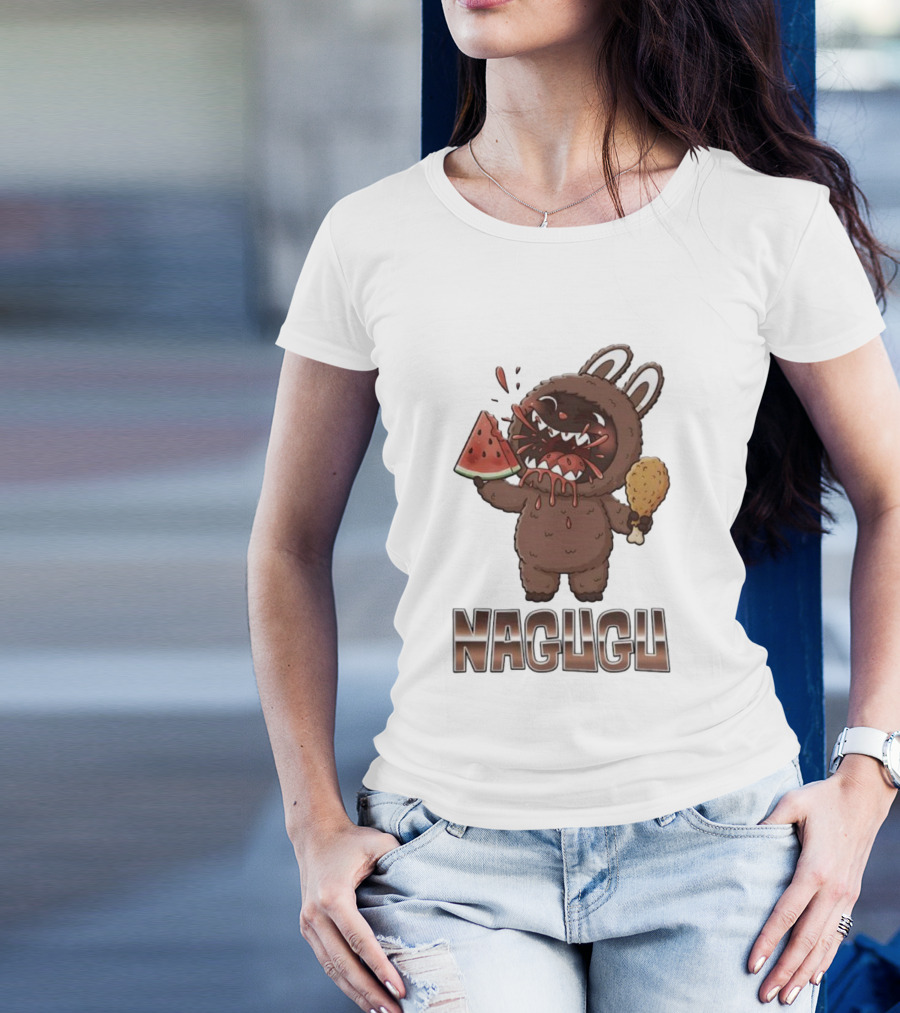 Monsters Nagugu Eating Watermelon And Fried Chicken Labubu T-Shirt