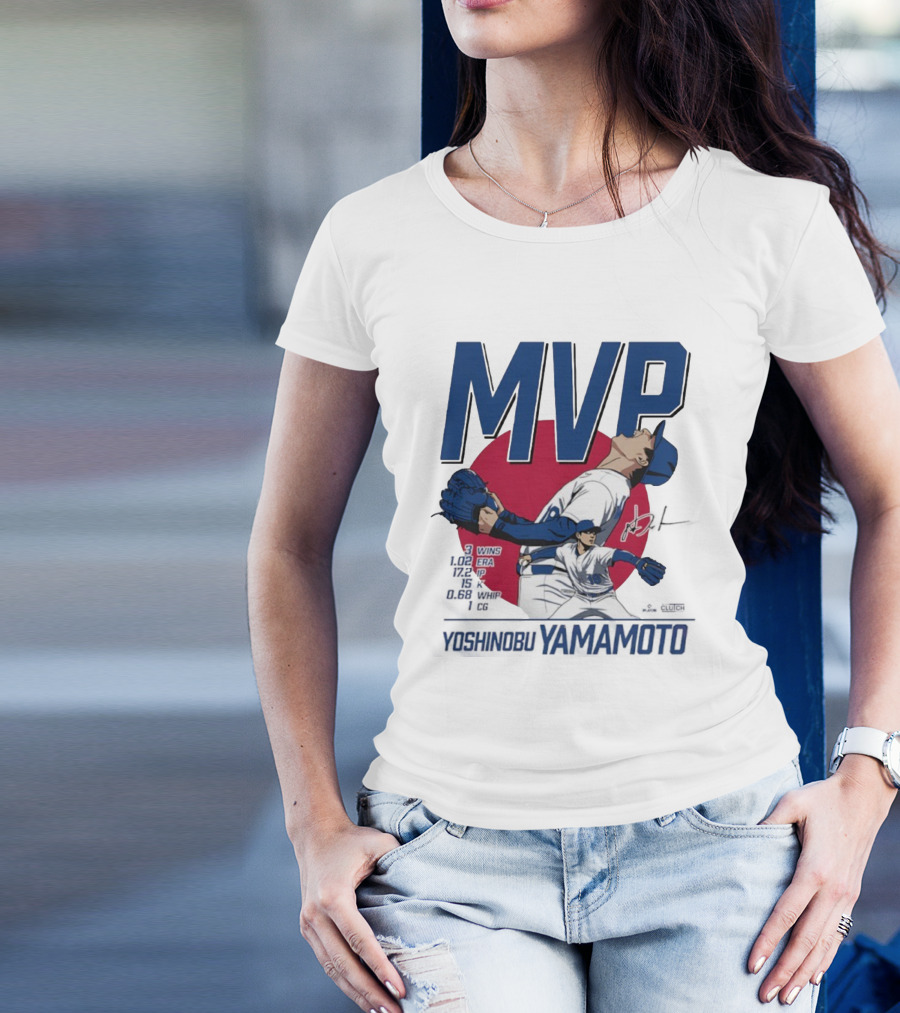 MVP Yoshinobu Yamamoto Three Wins Pitcher ERA Los Angeles Dodgers T-Shirt