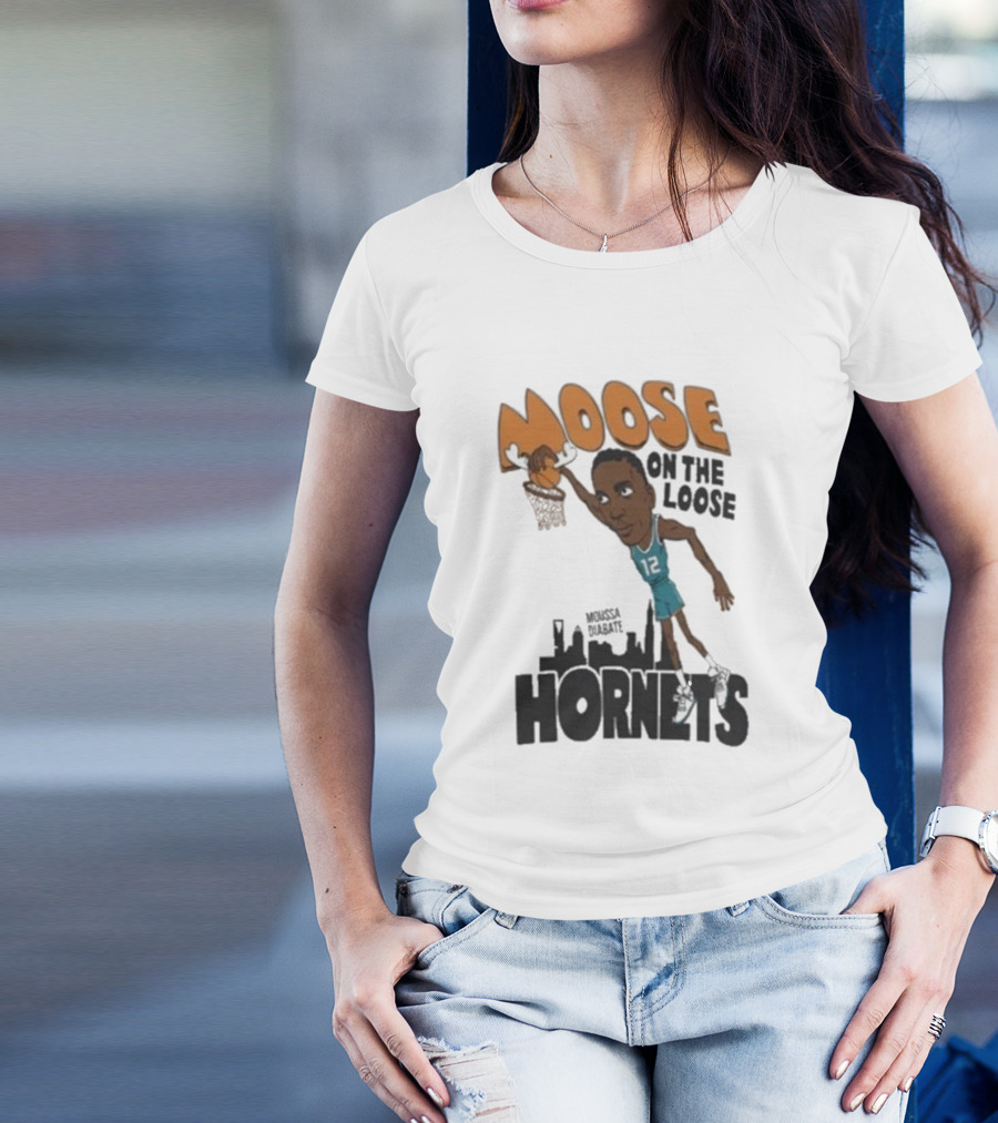 Moose On The Loose Hornets Moussa Diabate Caricature Dunk T-Shirt