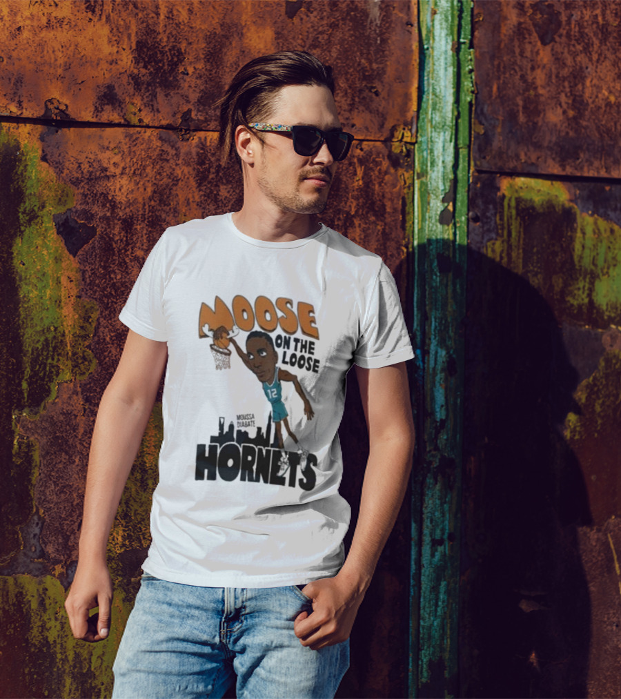 Moose On The Loose Hornets Moussa Diabate Caricature Dunk T-Shirt