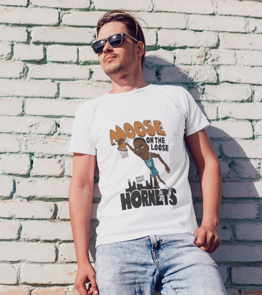 Moose On The Loose Hornets Moussa Diabate Caricature Dunk T-Shirt